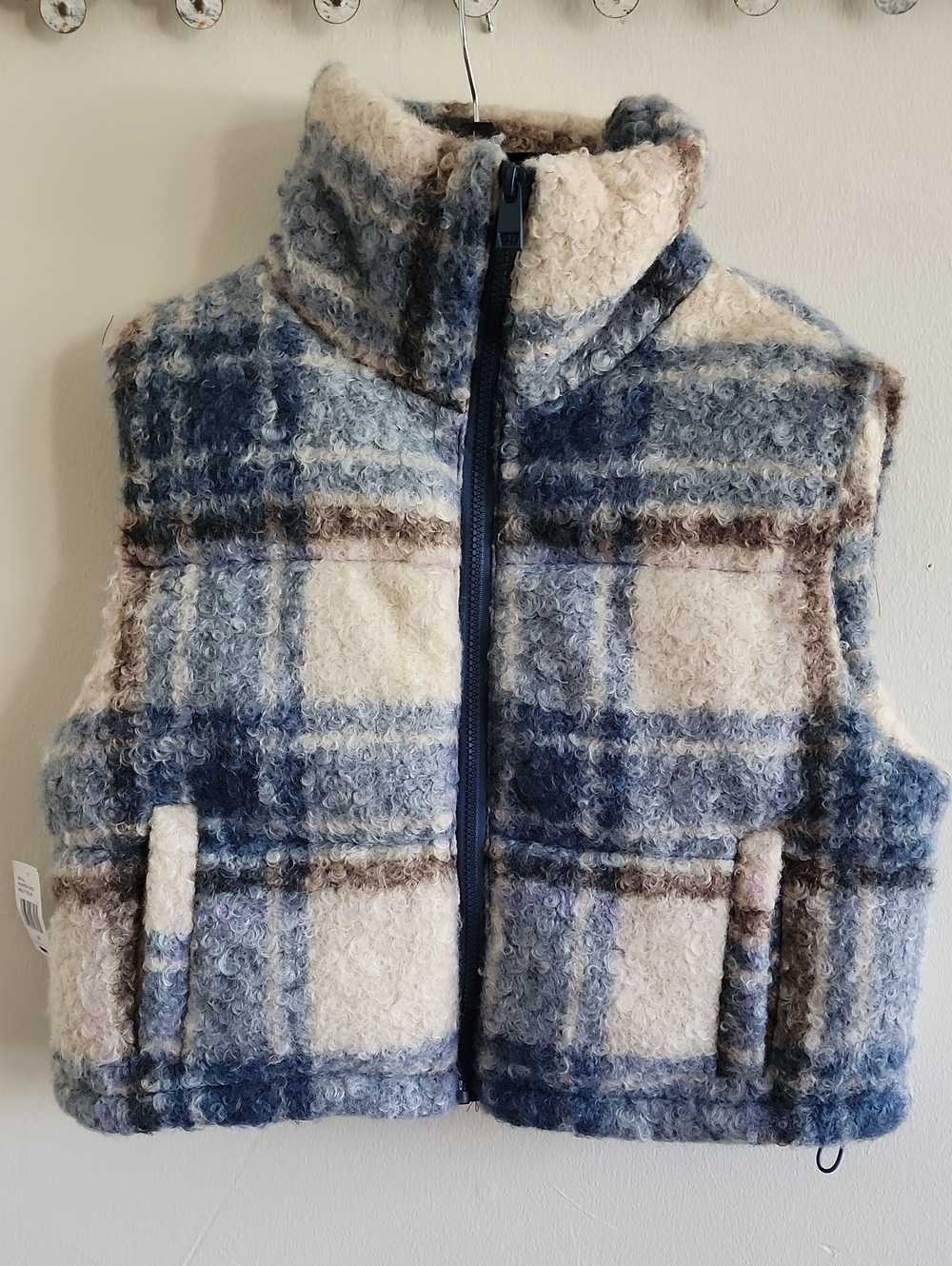 Stoosh Plush Plaid Puffer Vest, NWT